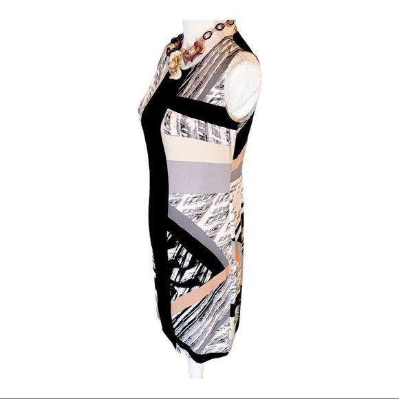 Tiana B. Gray/Black Abstract Geometric Print Sleeveless Sheath Dress; SZ S; NWOT - Picture 4 of 6